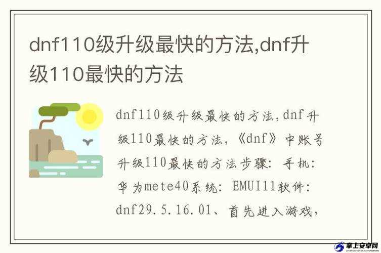 DNF110 高效升级指南与技巧汇总